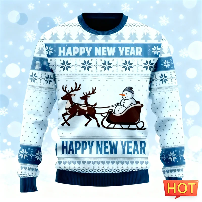 2026 جديد بسيط عيد الميلاد سترة قبيحة للرجال موضة عادية طاقم الرقبة ثلاثية الأبعاد مطبوعة بلوزات فضفاضة الشارع الشهير البلوفرات القمم