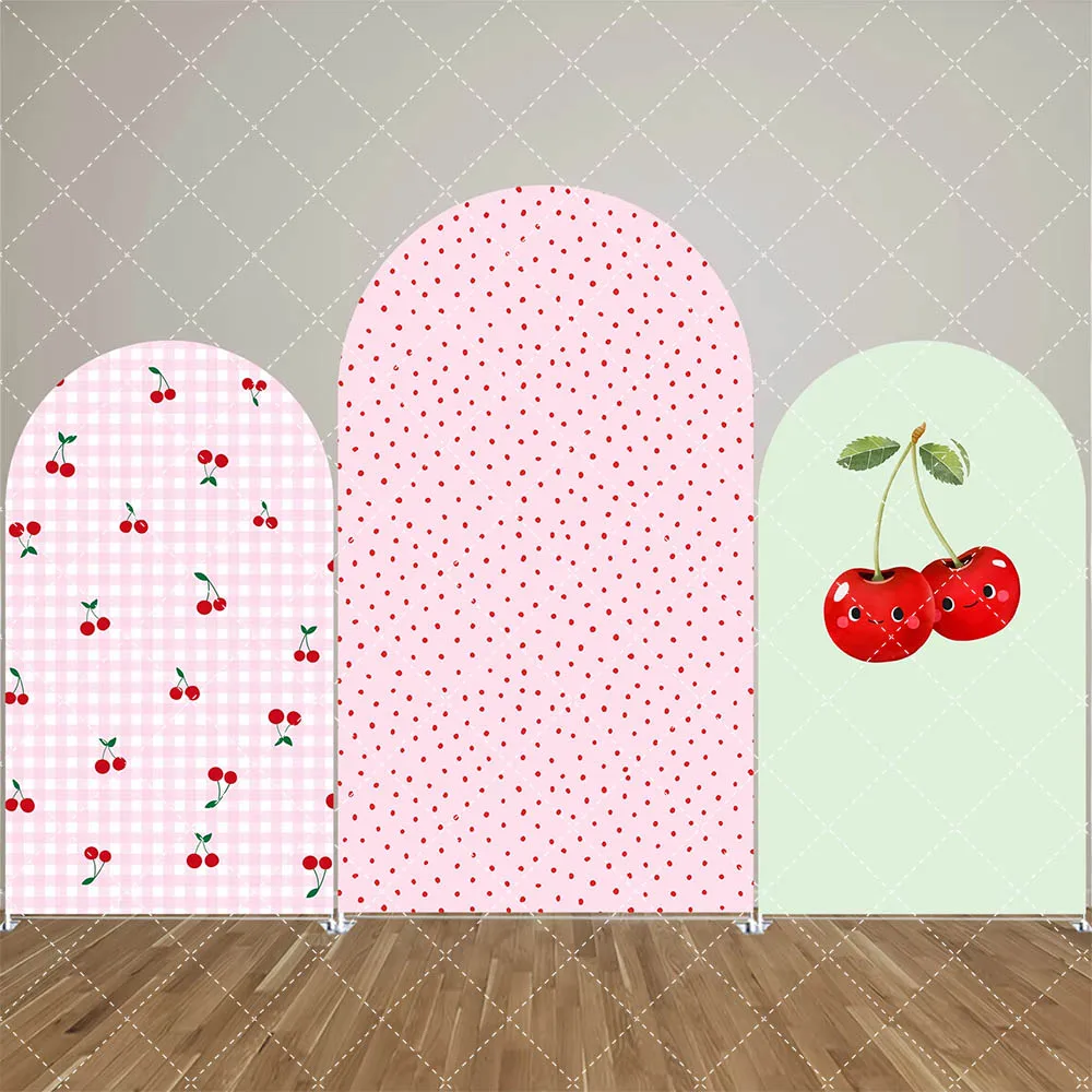 

Mehofond Cute Cherry Theme Arch Backdrop Cover for Girls Sweet One Birthday Party Pink Dots Decoration 2-sided Chiara Background