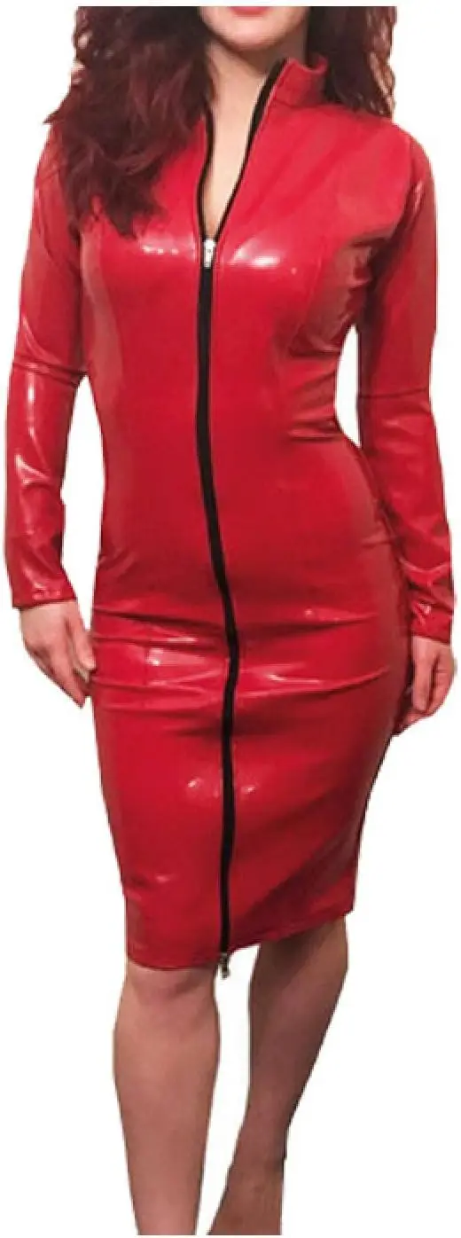 

Latex Rubber Women Club Red Long Skirt with Black Zipper