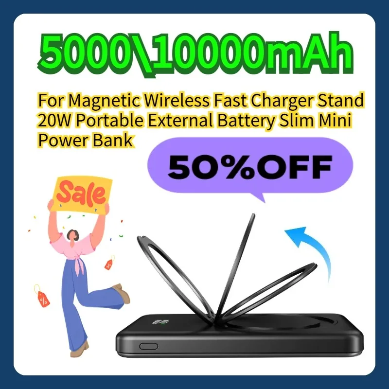 

For Magnetic Wireless Fast Charger Stand 20W Portable External Battery 5000\10000mAh Slim Mini Power Bank