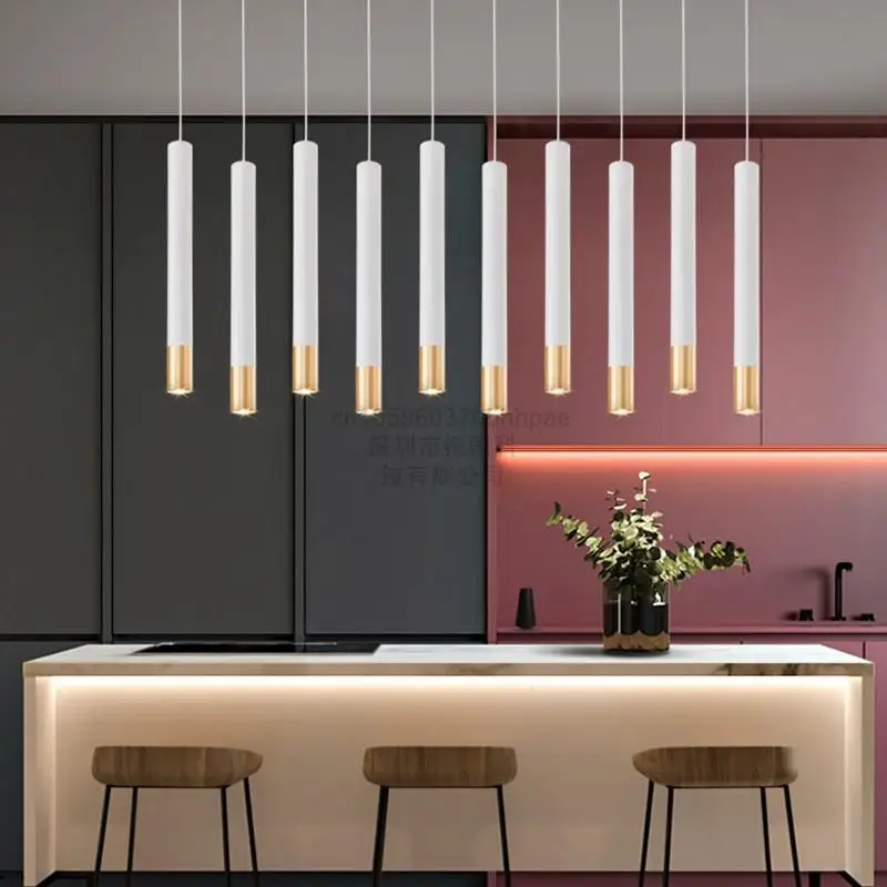 Cylinder LED Pendant Lamp AC220V Creative Long Tube Decor Pendant Light Bar Table Hang Lamp 7W 12W Nordic Dining Room Chandelier