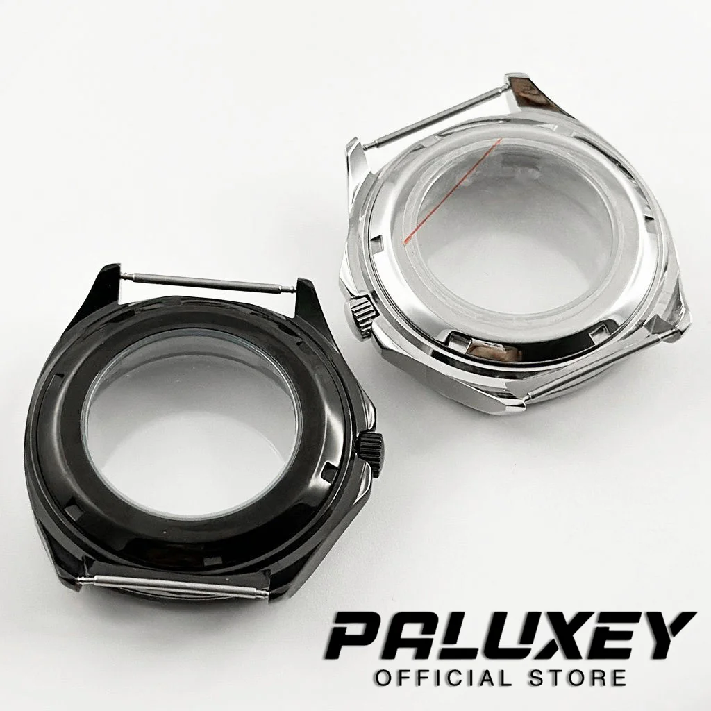 Caja de reloj de acero inoxidable, cristal de zafiro negro plateado, 40mm, compatible con NH35A, NH36A, Miyota 8215, ETA 2824, PT5000, movimiento