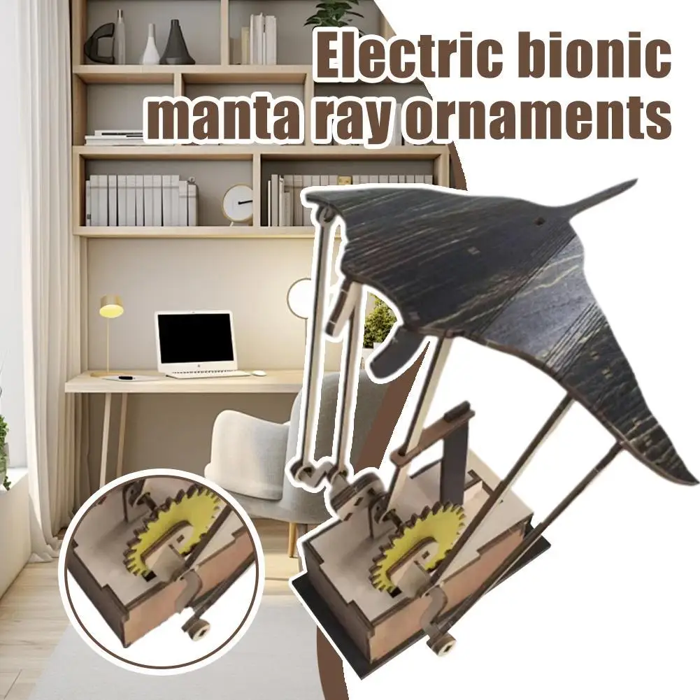 

Electric Bionic Manta Ray Ornament Handmade Wooden Motorized Manta Ray Figurine Bionic Swimming Combining Movement Stillness