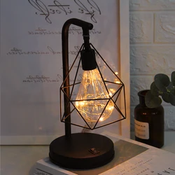 Retro Table Lamp LED Reading Lamp Night Light Bedroom Bedside Lamp Battery Operated Bed Side Table Lamp Iron Home Decoration