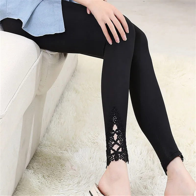 Leggings For Women XS-7xl Femenino Legins Thin Hollow Crochet Modal Cotton Lace Jeggings Pant 6xl 5xl Pink Navy Red Black Purple