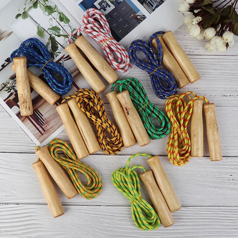 1 Pcs Wooden Handle Skipping Rope Color Random Gym Fitness Equipment School Group Sports Multi Person Jumping Rope