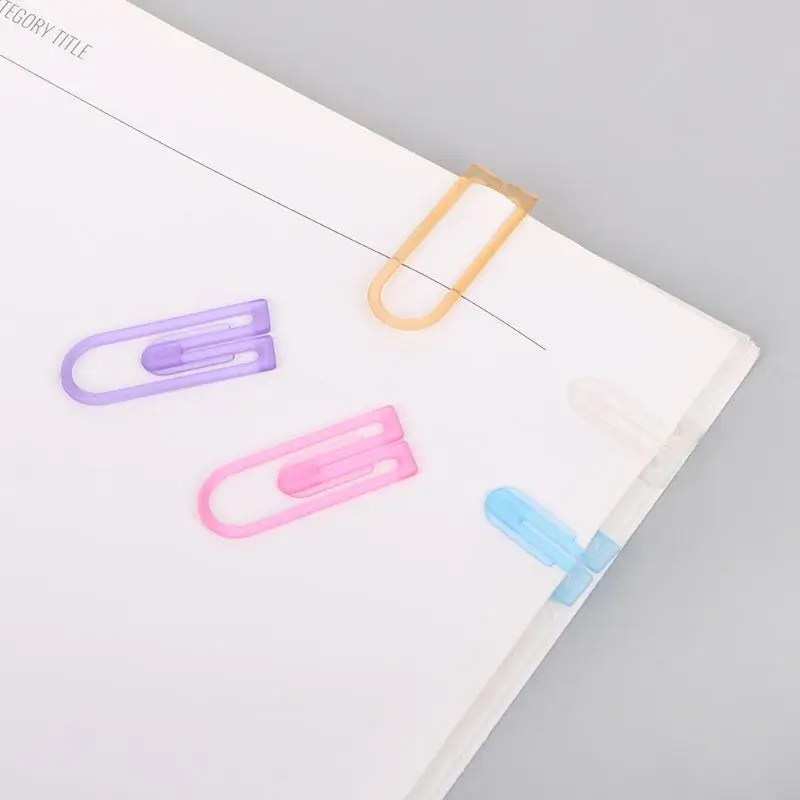 W89C 60pcs Small Mini Paperclip Candy Color Clear Stactory Scinder Clip Table