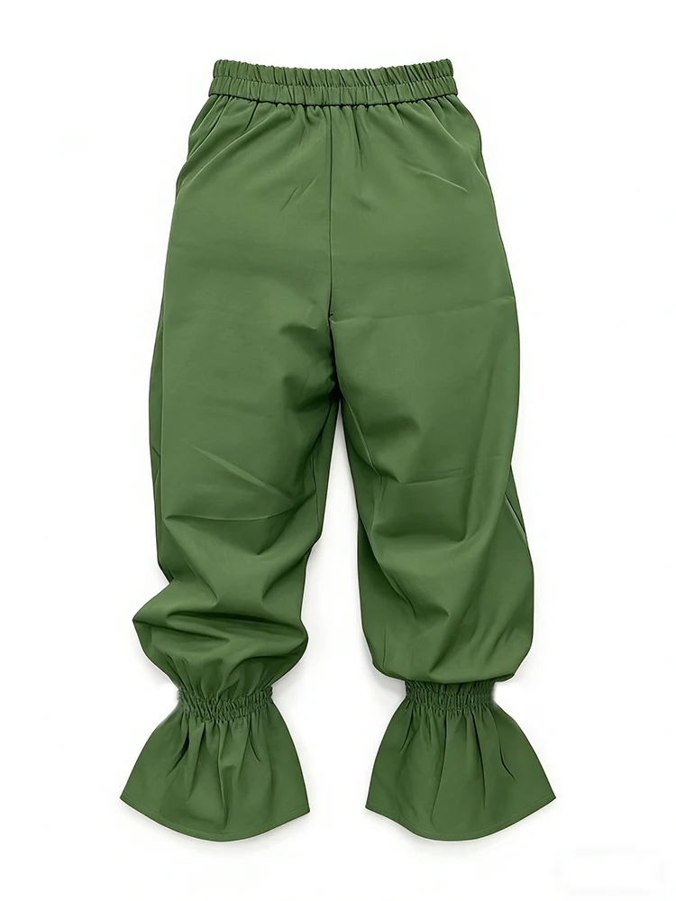 Beautyblue – pantalon taille haute décontracté pour femmes, jambes larges, avec poche, détail plissé, garniture à volants, couleur unie, bas vert