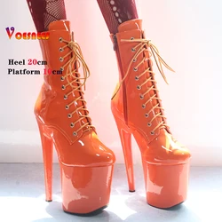 Sexy Orange 20CM/8inches Pole dance Shoes High Heel Platform  Women Boots Exotic High Party High Heels Lace-up Round Toe Heels