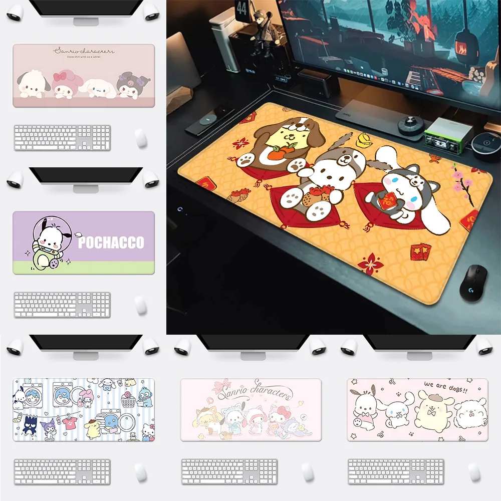 

Милый мультяшный коврик для мыши Pochacco с HD-печатью, компьютерный геймерский нескользящий коврик для мыши с запирающимся краем XXL90x40 см, коврик для клавиатуры, ПК, настольный коврик