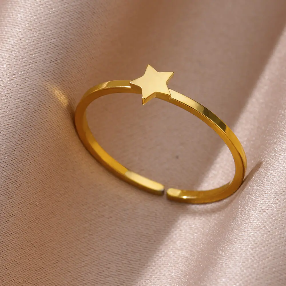 Cute Star Moon Rings For Women Stainless Steel Open Adjustable Gold Color Wedding Engaement Ring Jewelry Gift For Her bague