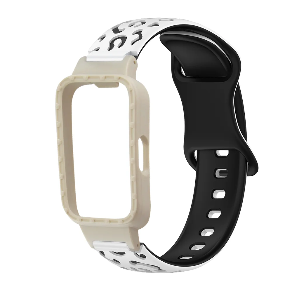 

Leopard Print Watch Strap with Protective Case For Huawei Band 8 Quick Release Waterproof Silicone Sport Smart Watchband Unisex