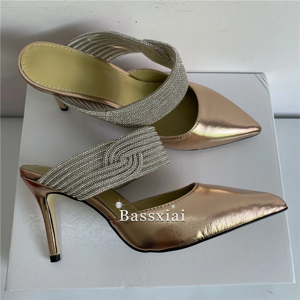 Twist Diamond Crystal sandali a fascia stretta donna 10cm tacco a spillo Sexy punta a punta in vera pelle Slingbacks Mules Summer