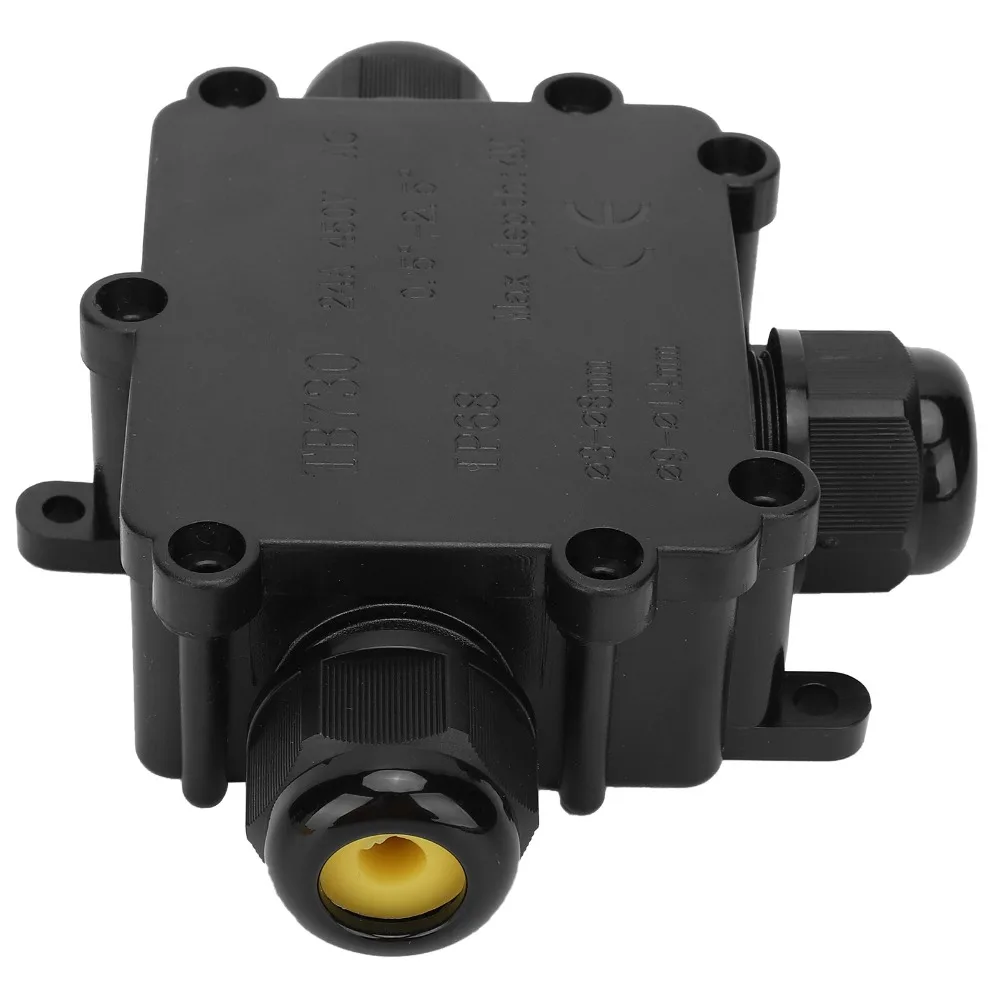 Durable 3 Way Waterproof Junction Box T-Shape Black Electrical Cable Connector Splice Box Cable Protection
