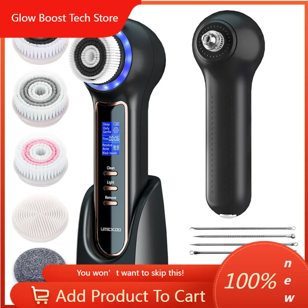 

NY2-in-1 IPX7 Waterproof Silicone Spin Brush LED Rotating Vacuum for Blackhead Removal Sonic Timer Facial Cleansing Tool Face Li
