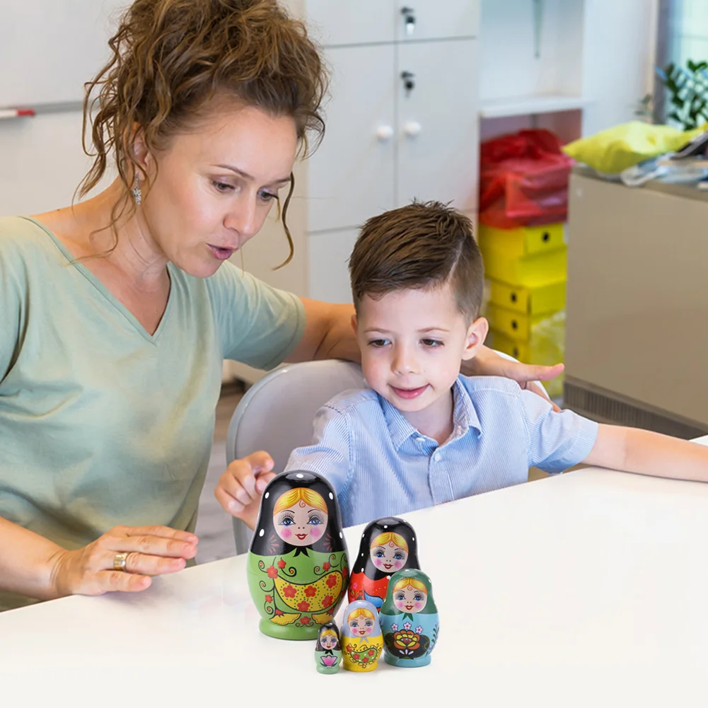 

Portable 1 Set Nesting Dolls Wooden Colorful Painting Cartoon Girls Russian Matryoshka Doll Ornament Gifts Baby Toy