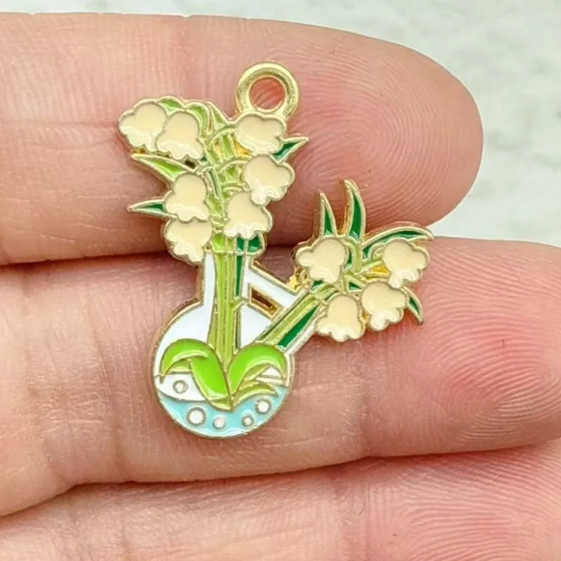 10pcs Plant Chemistry Flowers Metal Enamel Charms Pendant for DIY Earrings Necklace Bracelet Jewelry Making Keychain Accessory