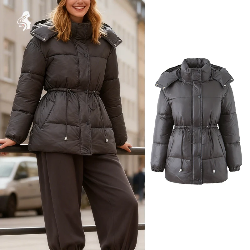 

Women Fashion Cotton Jacket Hooded Zip Up Drawstring Waist Warm Cotton Jacket Stylish And Versatile For Everyday Wear Trafizaran