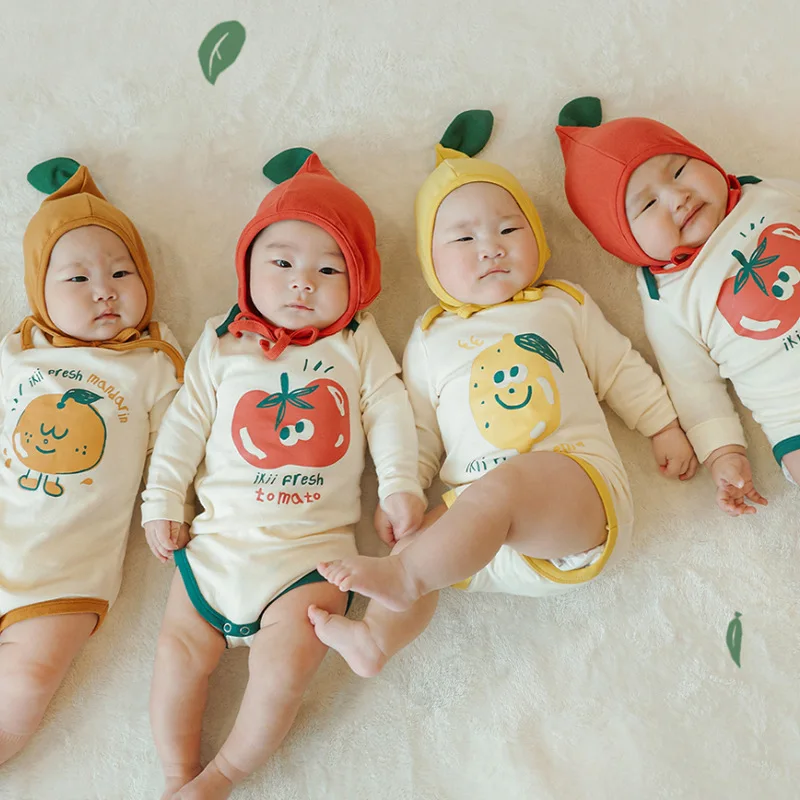 

Корейская детская одежда, боди Kawaii в форме фруктов, забавный комбинезон для новорожденных, хлопковый мягкий комбинезон с длинными рукавами для маленьких мальчиков и девочек, наряд для младенцев