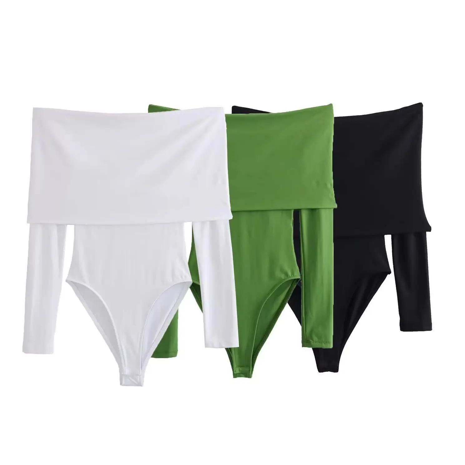 KONDALA Chic Sheath Womsn Sexy Bodysuits Y2K Green Mujer Tops Off Shoulder Slim Long Sleeve Jumpsuit Fashion 2025 Night Club Top