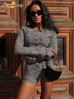 Women Beige Tweed Long-sleeve Romper Elegant Button-detail Bodycon Jumpsuit 2026 Spring Summer Lady Trendy Chic Party Wear New - Image 5