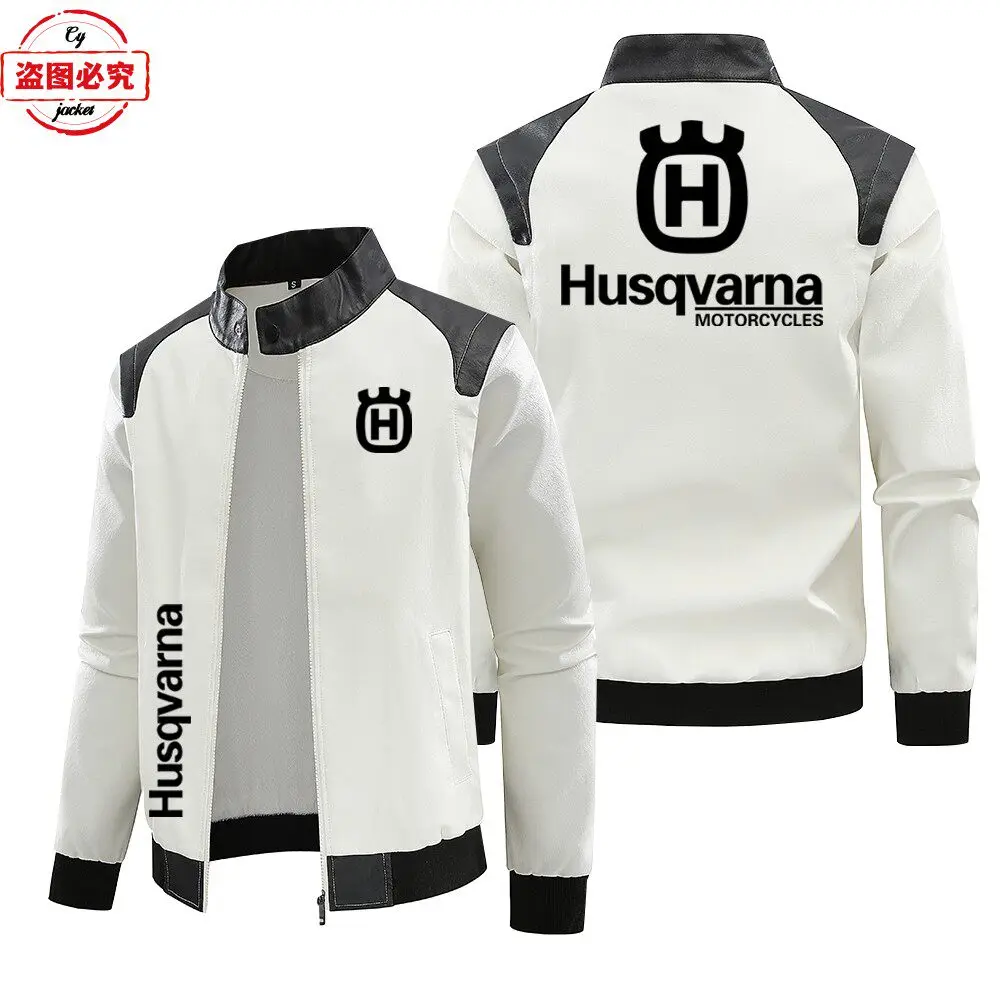 Husqvarna Motorcycle Logo Printed Riding Suit Contrasting Leather Jacket PU Leather Jacket Men's Husqvarna Jacket Racing Suit - view 2