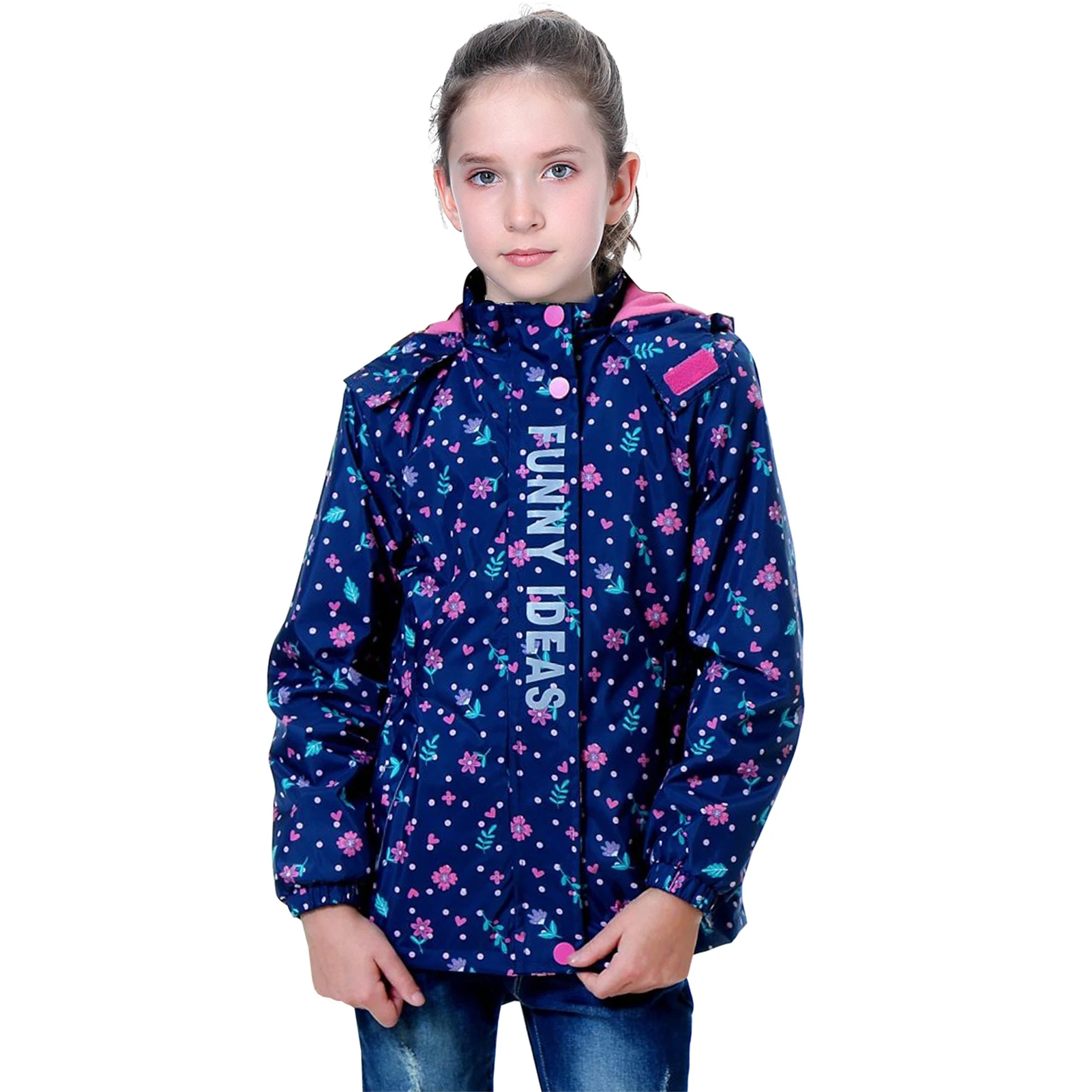 AMUR LEOPARD Girls Rain Jackets,Fleece Warm Casual Printed Children's Trench Coat,Anti-UV Hooded Windproof Windbreakers for Kids