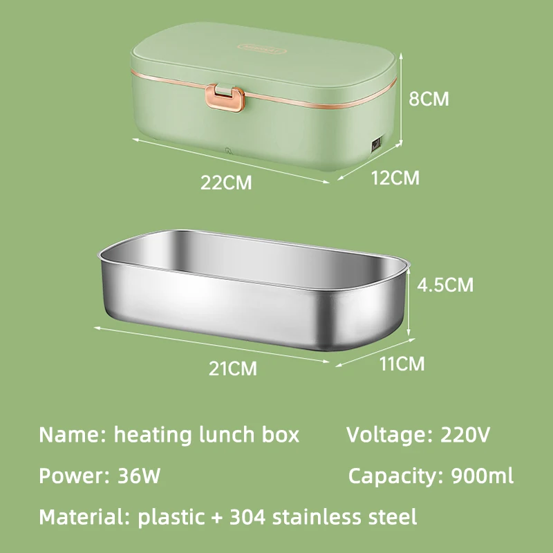 900ml Electric Lunch Box Water Free Heating Bento Box Stainless Steel Food Warmer Portable Thermal Boxes For Office School 220V