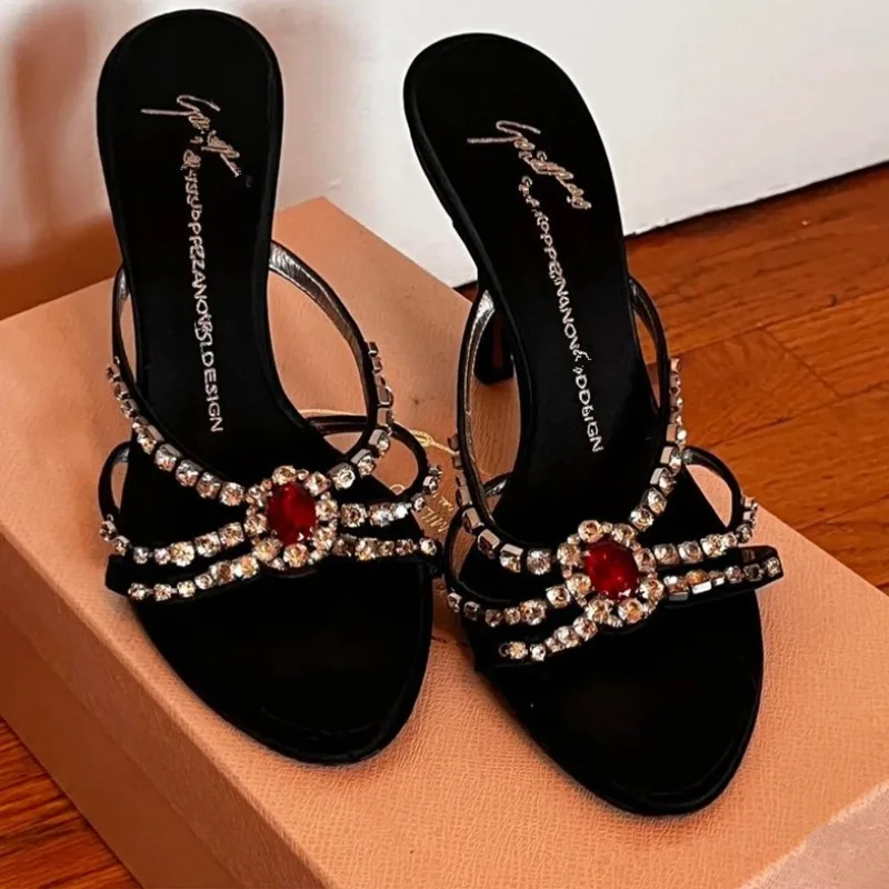 

Fashion Designer Women's Shoes Luxury Rhinestone High Heeled Sandals for Woman Elegant Banquet Wedding Shoes Sandalias De Mujer