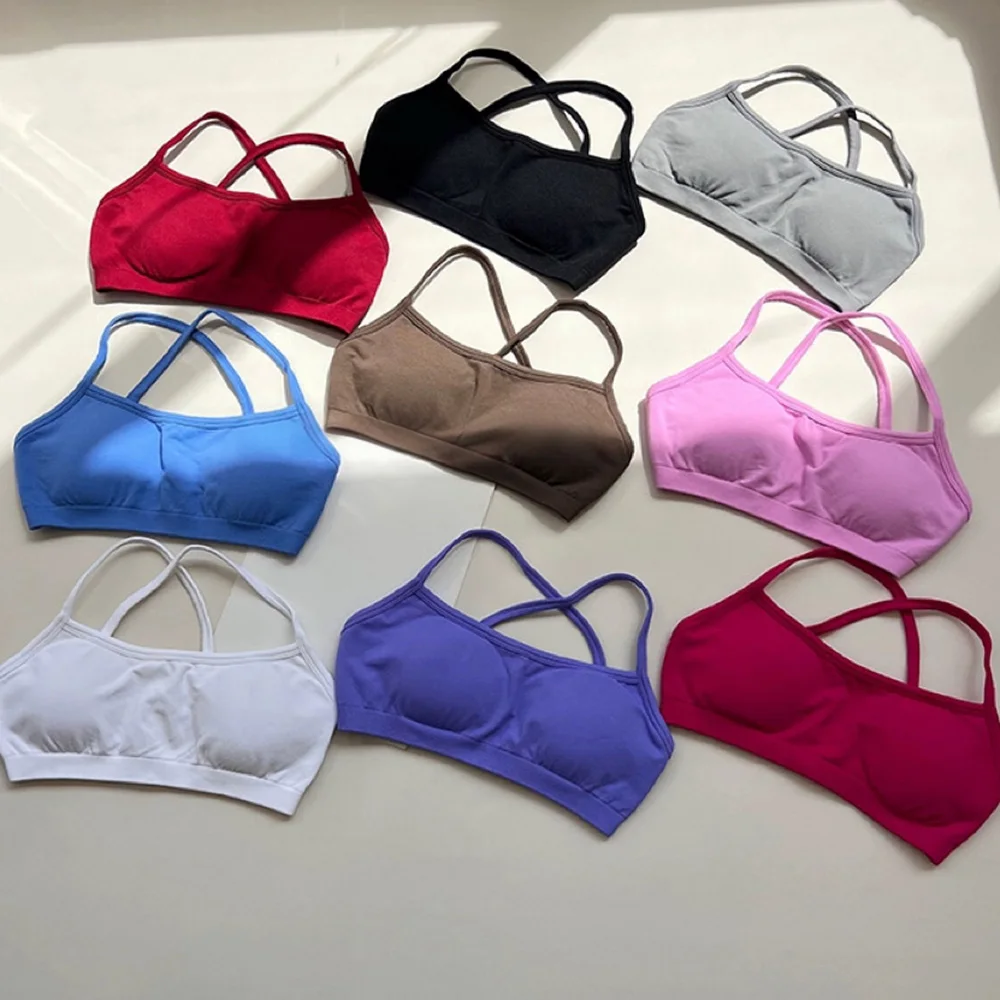 Damen-Sport-BH mit überkreuztem Rücken, stoßfest, gerafft, sexy Gym-Lauf-BH, Sommer-Yoga-Weste, bequeme Outdoor-Fitnesskleidung – Detail 14