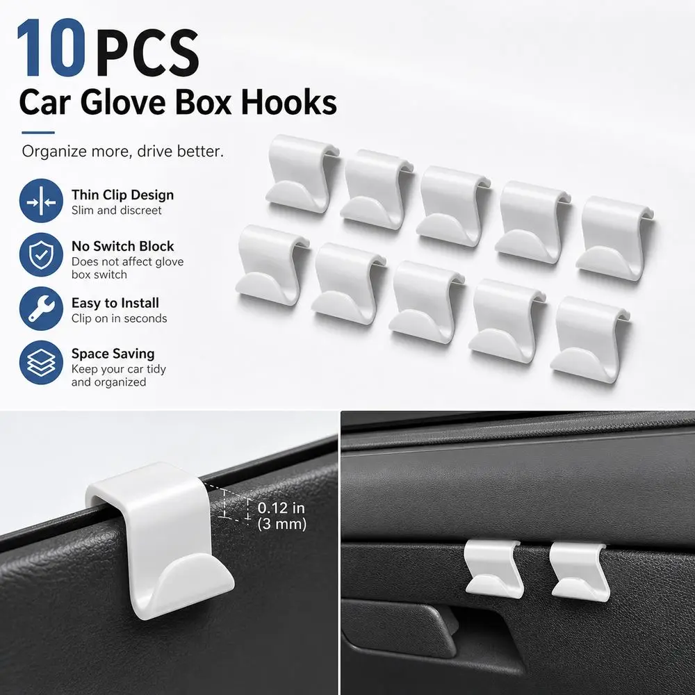 Picture 5: Plastic Car Glove Box Hook Strong Bearing Thin Clip Car Hanging Hook Space Saving No Drilling Glove Box Organizer