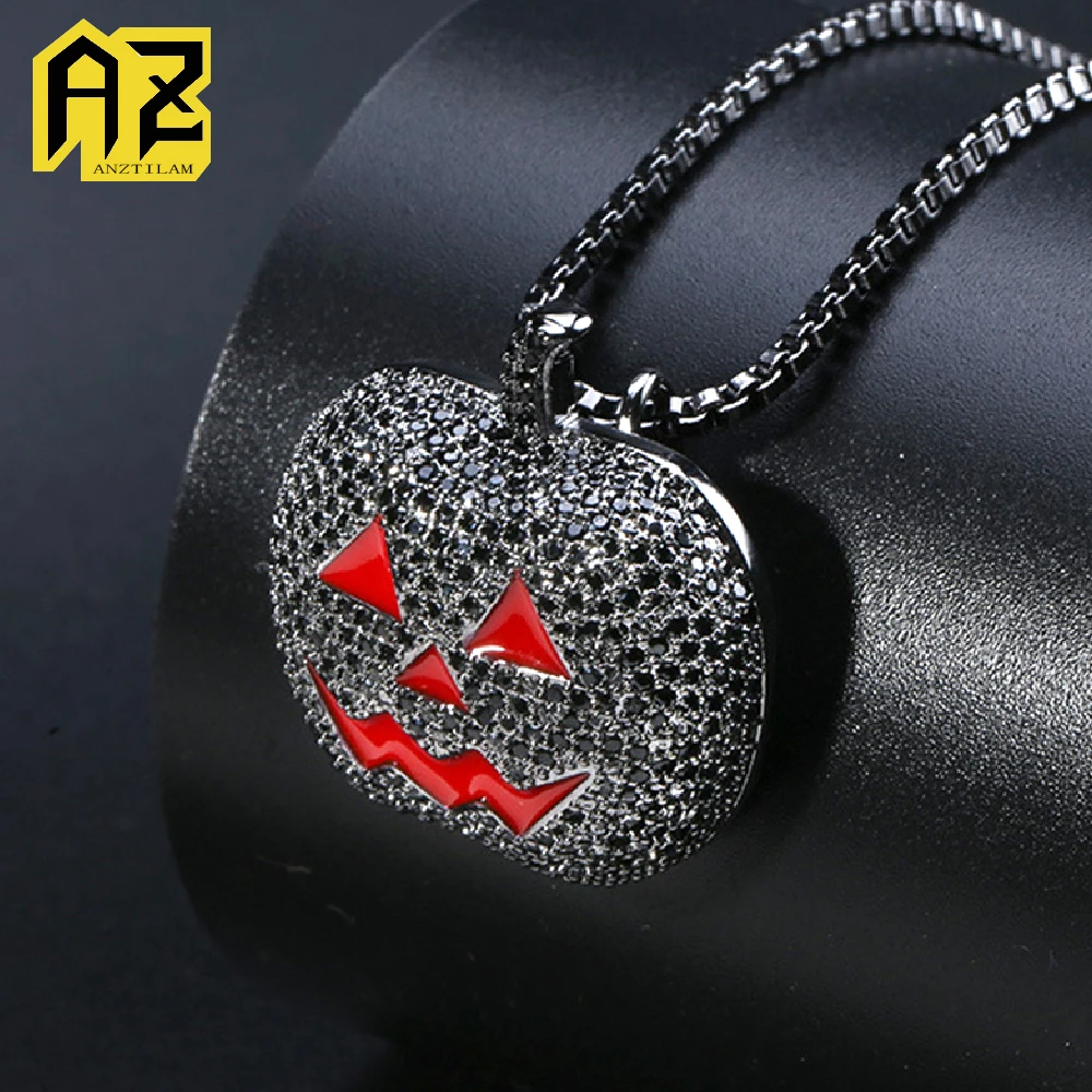 

Anztilam Iced Out Pumpkin Pendant Necklace with Long Link Chain for Women Men Brass Zircon Hip Hop Jewelry Free Shipping