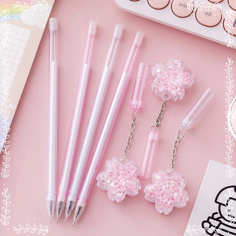 36Pcs Creative Pink Flower Pendant Gel Pen Novelty Cute Little Fresh Student Stationery