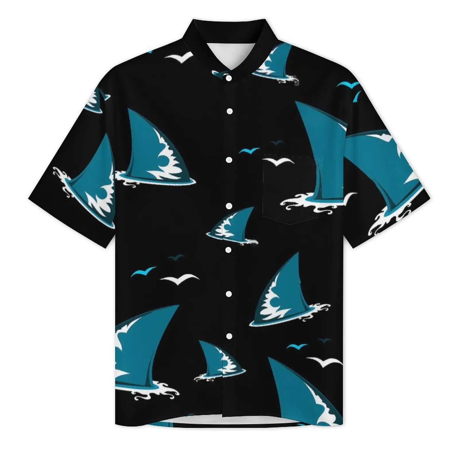 Shark Fin Beach Shirt Men Animal Print Novelty Casual Shirts Hawaiian Short Sleeves Streetwear Graphic Plus Size Blouses Gift