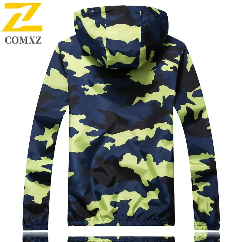 COMXZ 2025 Camouflage Jacket Men's Fashion Loose Hooded Windbreaker Plus-size Korean Outdoor Sports Hooded Windbreaker