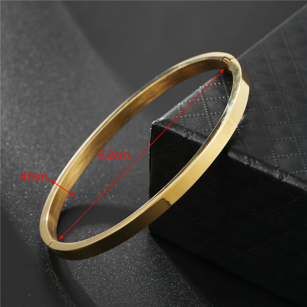 4mm Einfaches Goldfarbenes Armband für Männer, Edelstahl-Armreif, Modeschmuck, Trend-Accessoires – Detail 3