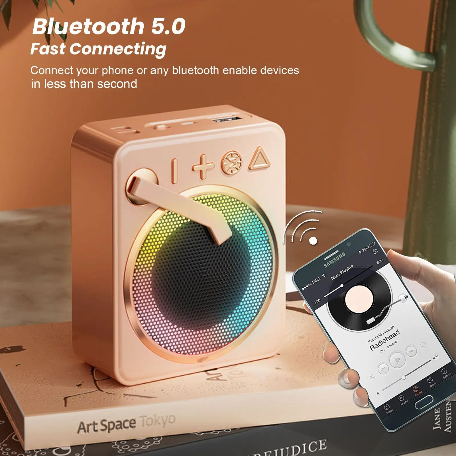 

Portable Retro Bluetooth 5.0 Speaker with RGB Light Loud Volume Mini Wireless Speakers Support TF Card U Disk MP3 Player