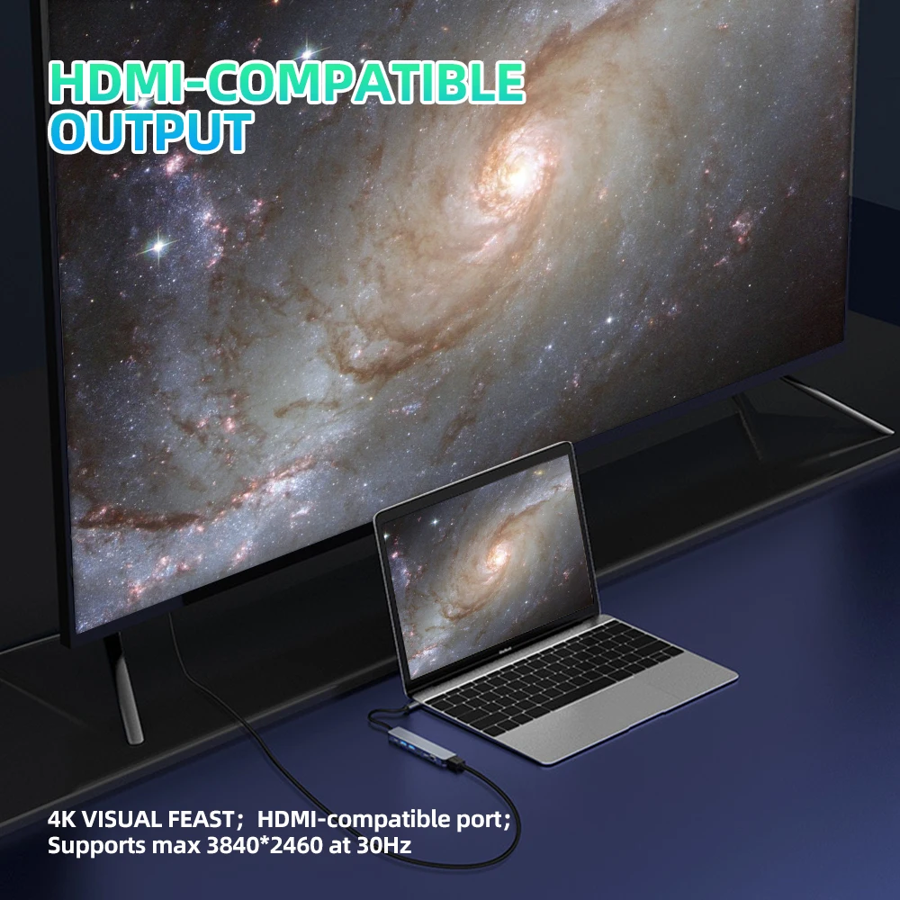 7-in-1 USB C 허브 4K 30Hz USB 허브 PD 100W 멀티 포트 어댑터 SD TF USB 3.0 2.0 전화 컴퓨터용 분배기 도킹 스테이션