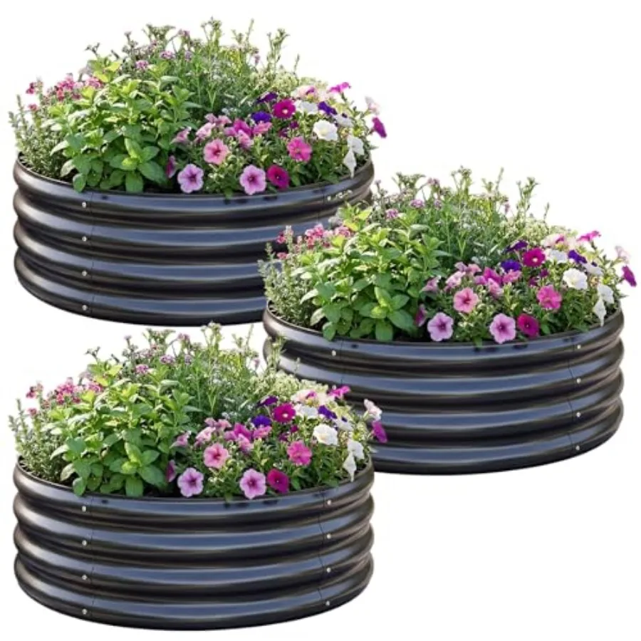 

3Pack 2x2x1 Feet Round Galvanized Raised Garden Bed Kit Round Metal Flower Box Large Planter Raised Beds Outdoor Garden for Pla