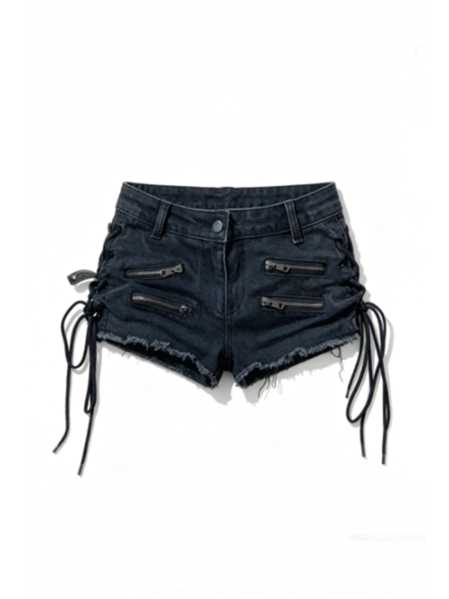 Women Black Gothic Emo Denim Shorts Low Rise A-line Hot Pants Nightclub Pole Dance Micro Jean Shorts Slim Bodycon Pants Summer