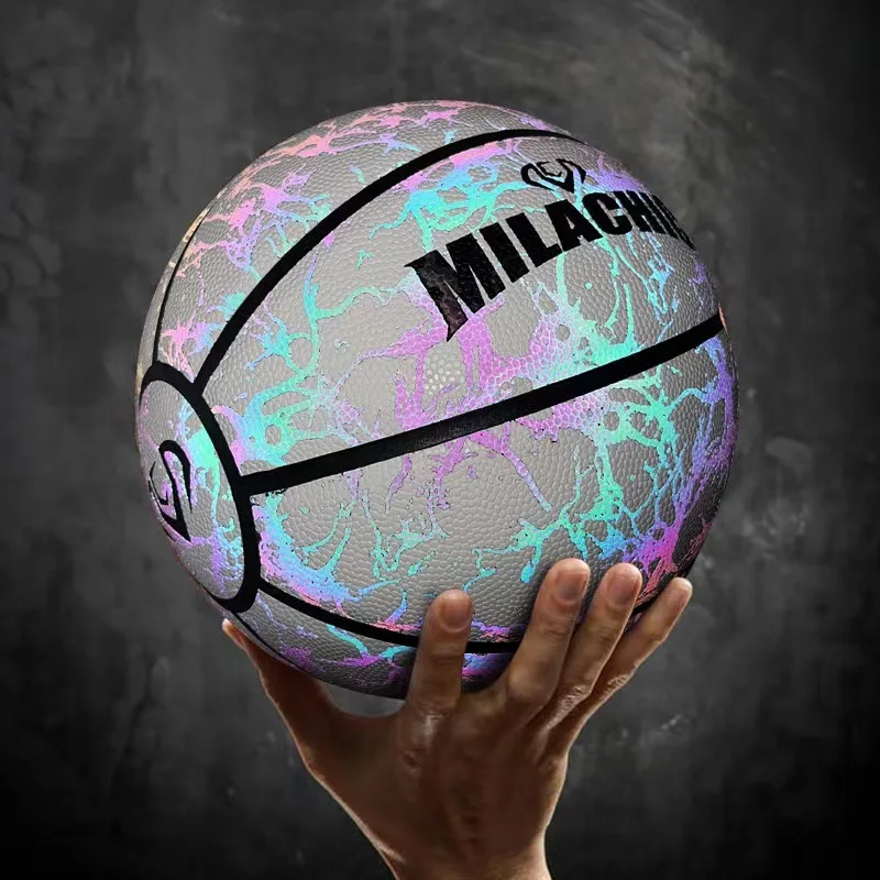 

Basketball Reflective Luminous Holographic Moisture-absorbing PU Basketball is suitable for night entertainment size 7