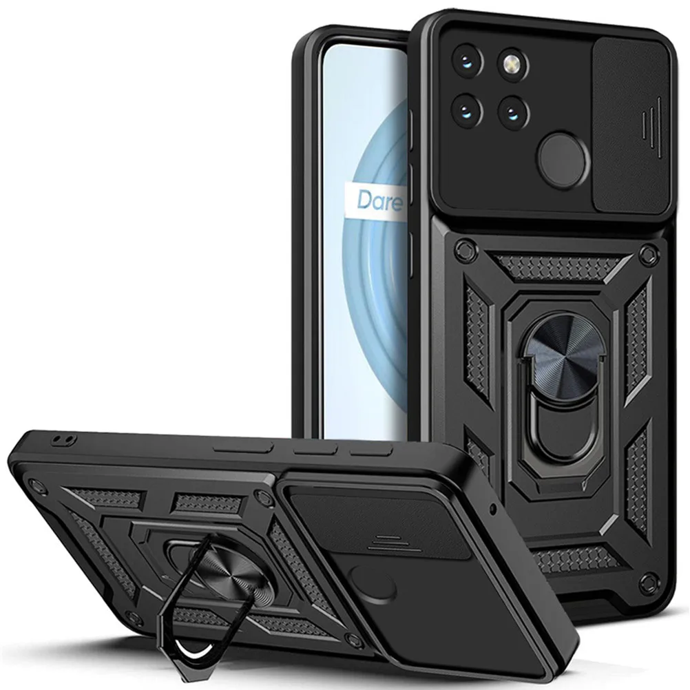 For OPPO Realme C21Y Case Slide Camera Armor Shockproof Phone Cases For Realme C21Y C21 Y RMX3261 Metal Magnetic Ring Back Cover