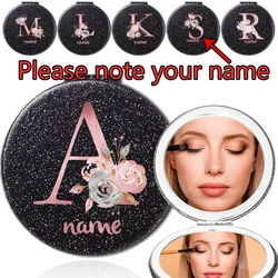 Customized Name Makeup Mirror Portable Double-Sided PU Cosmetic Mirror Folding Hand Magnifying Mirror Pocket Daily Beauty Tool