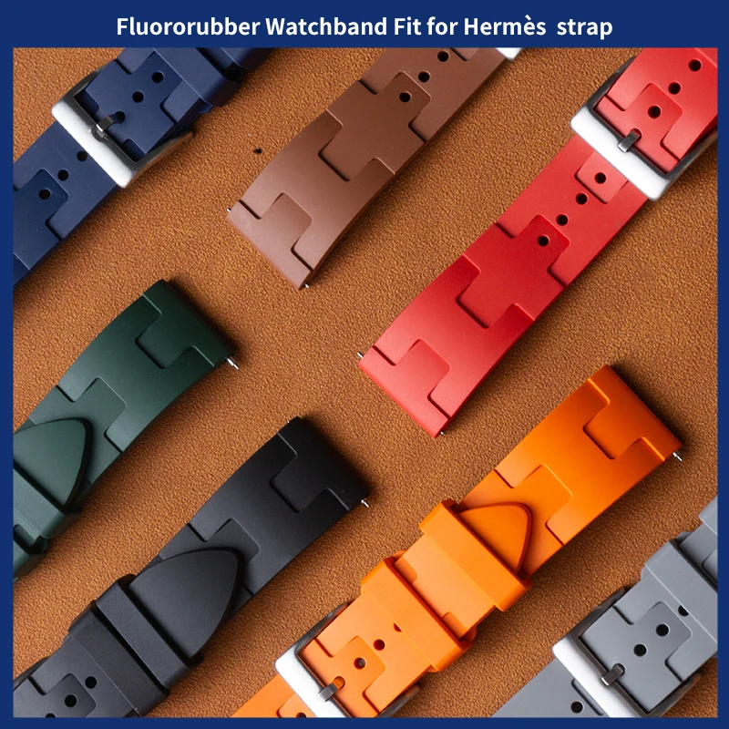 Premium Grade  Fluororubber Watch Strap  FKM 20mm For Hermès strap Bracelets Man Woman Diving Waterproof Quick Release Watchband