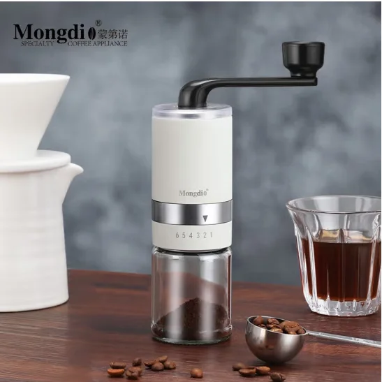 Mongdio Bean Grinder Manual Hand Shake Coffee Bean Grinder Hand Grinder Coffee Grinder Outer Scale 6-speed Grinding Ivory White