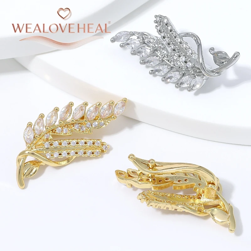 verschluss schmuck, armband verschluss, 18K Vergoldeter Messing-Weizenblatt-Perlenverschluss, Micro-Pavé-CZ-Clip-Verbinder für DIY-Halsketten- und Armband-Schmuckherstellung – Detail 17
