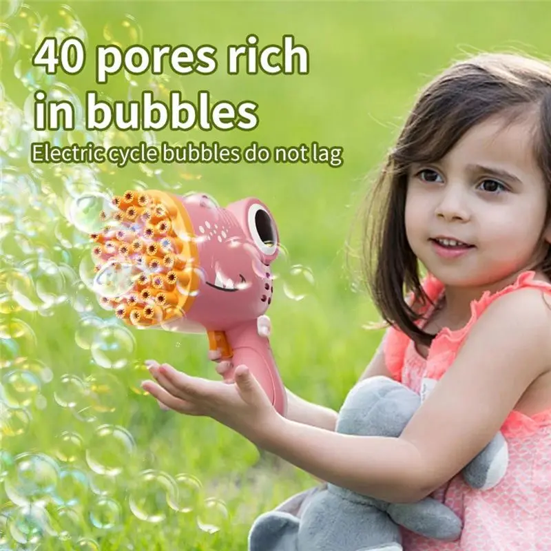 ABWE-40 Holes Dinosaur Bubble Handheld Fully Automatic Bubble Machine Without Battery And Bubble Water For Kids Gift Money
