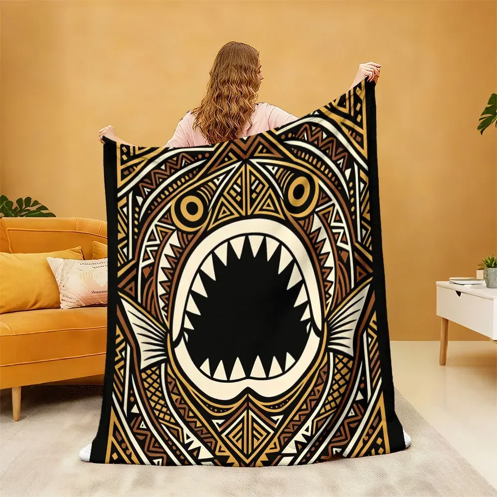 Tribal Shark Teeth Pattern Throw Blanket Cozy Boho Chic Geometric Wall Decor for Couch Bedding 150x200cm