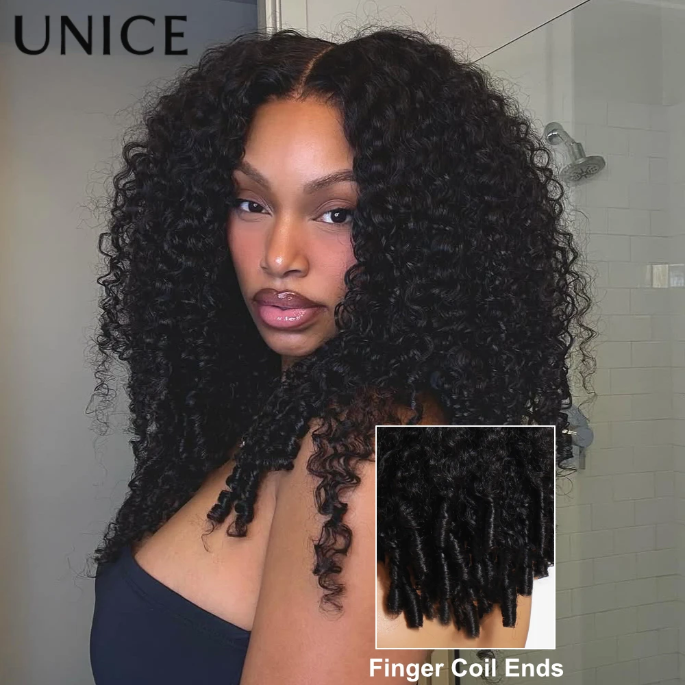 UNice 7x5 и 13x4 Кружевной вьющийся парик из натуральных волос с кончиками пальцев, предварительно выщипанный, предварительно вырезанный, предварительно отбеленный, бесклеевой парик со шнурком