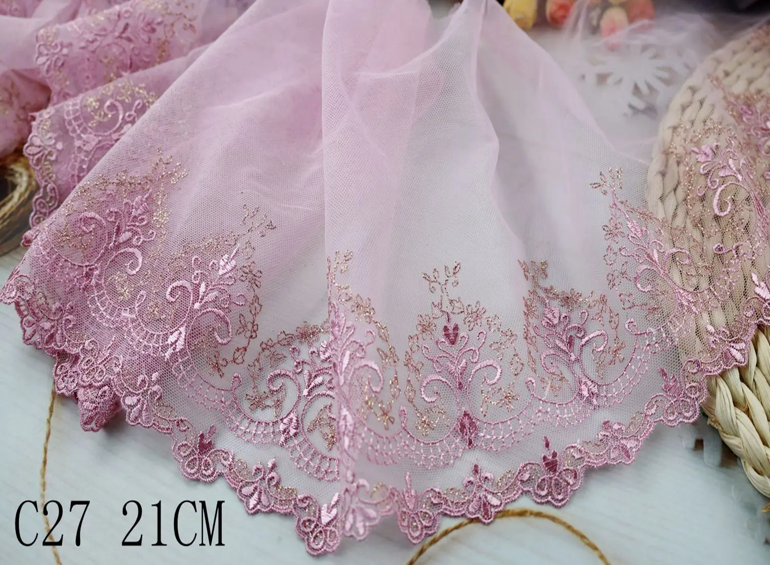 Wholesale Lot 1 Yards Delicate Embroidered flower Pink/Purple/Red/White/Black tulle lace trim DIY/sewing/Wedding Lace 02